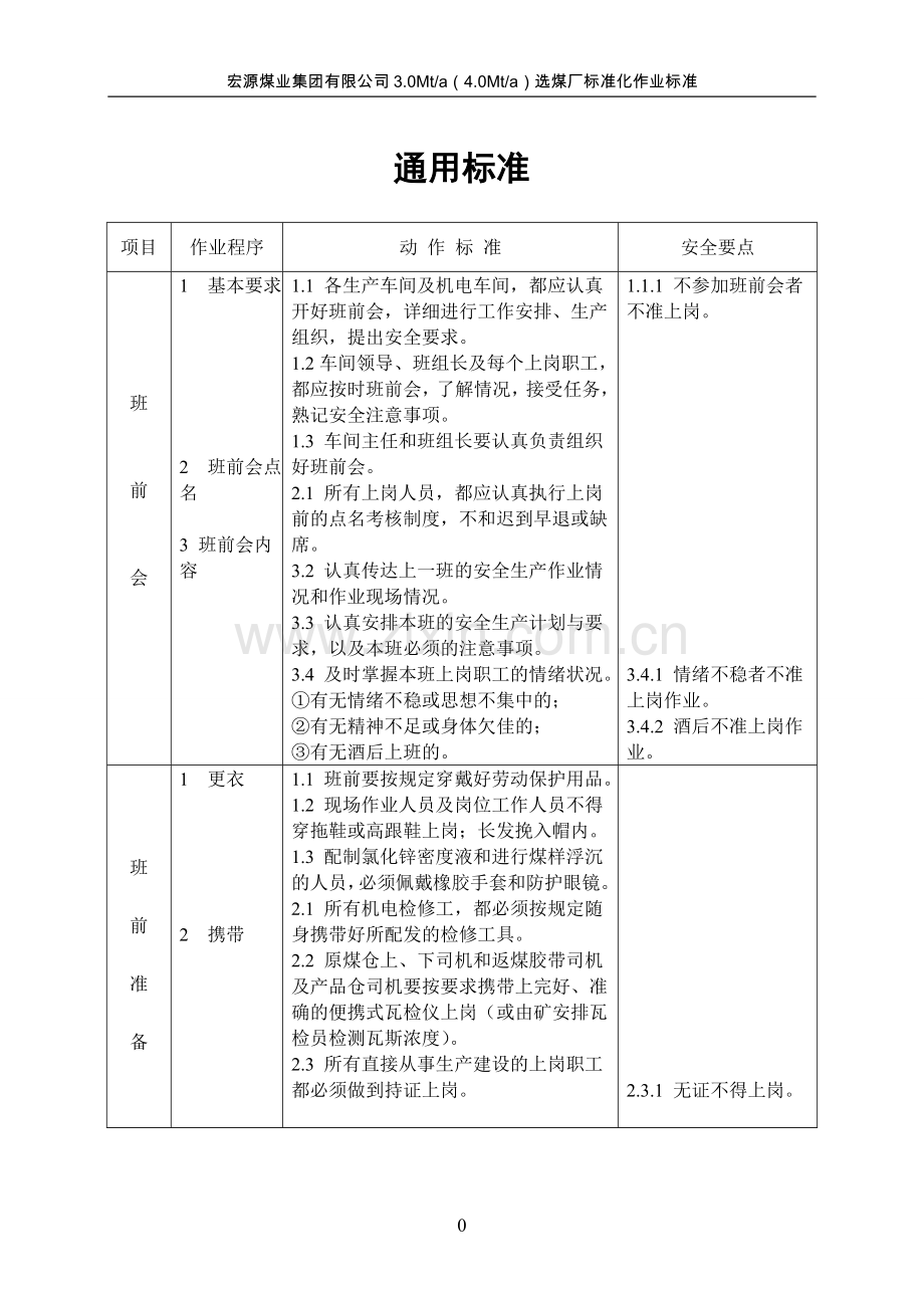 300万吨选煤厂岗位标准化作业标准(文件)-标书.doc_第1页