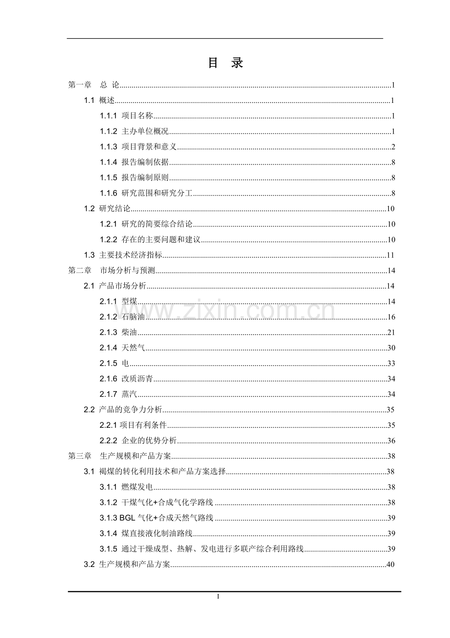 2×600万吨年褐煤多联产项目可行性研究报告.doc_第1页