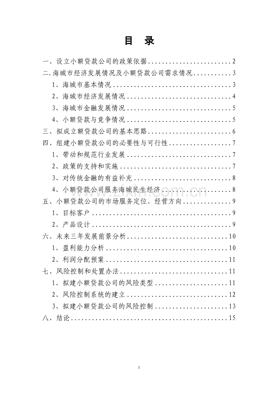 成立小额贷款公司项目可行性策划书.doc_第1页