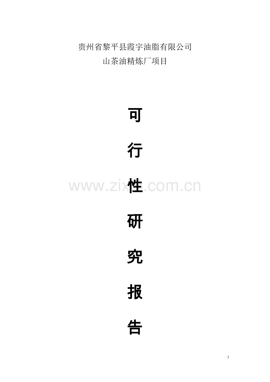 霞宇山茶油精炼厂项目可行性分析报告.doc_第1页