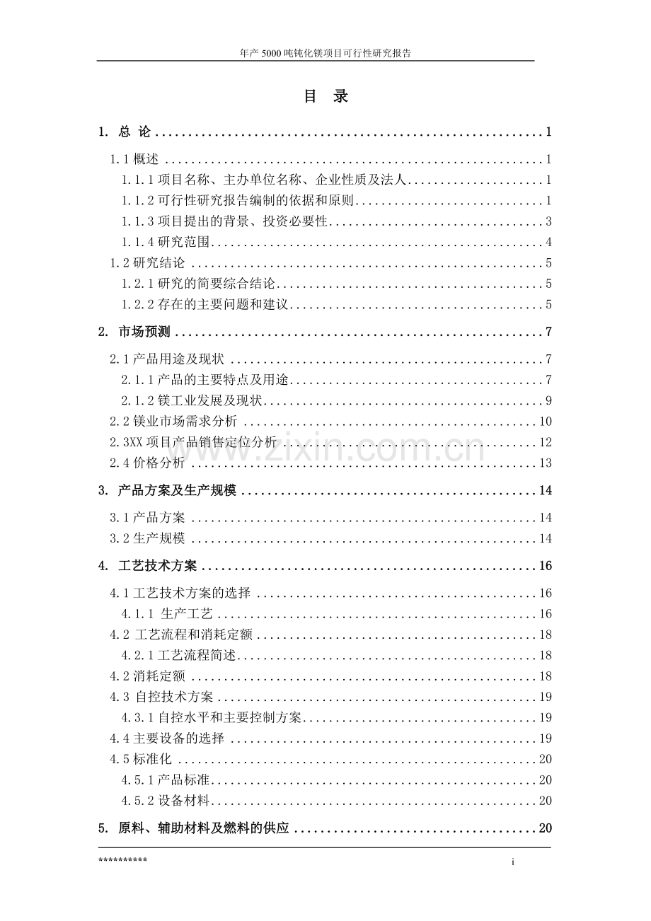 年产5000-吨钝化镁项目可行性研究报告书.doc_第1页