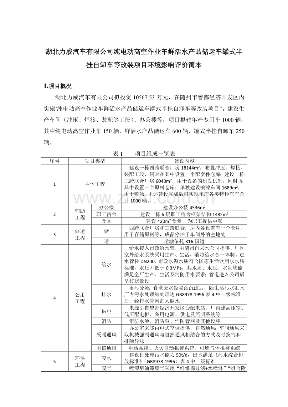电动高空作业车鲜活水产品储运车罐式半挂自卸车等改装车项目环境风险评估报告.doc_第1页