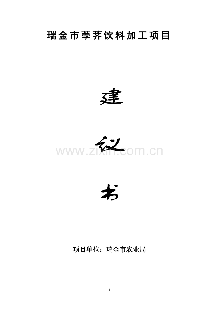 瑞金市荸荠饮料加工投资可行性策划书.doc_第1页