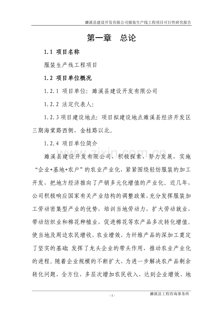 建设开发有限公司纺织服装生产线项目建设投资可行性研究报告.doc_第1页