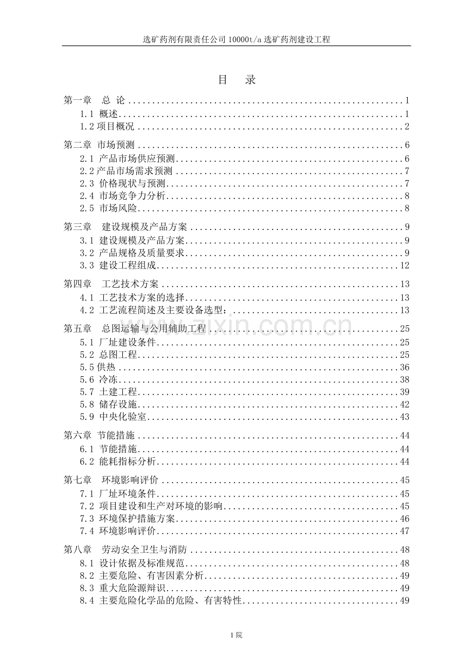 药剂有限责任公司10000ta选矿药剂建设工程可行性论证报告.doc_第1页