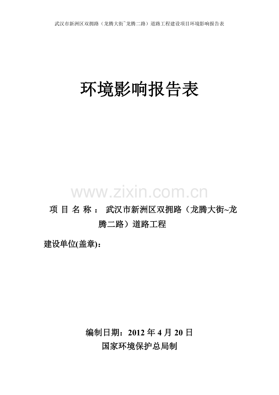 武汉市新洲区双拥路(龙腾大街-龙腾二路)道路工程环境影响报告表.doc_第1页
