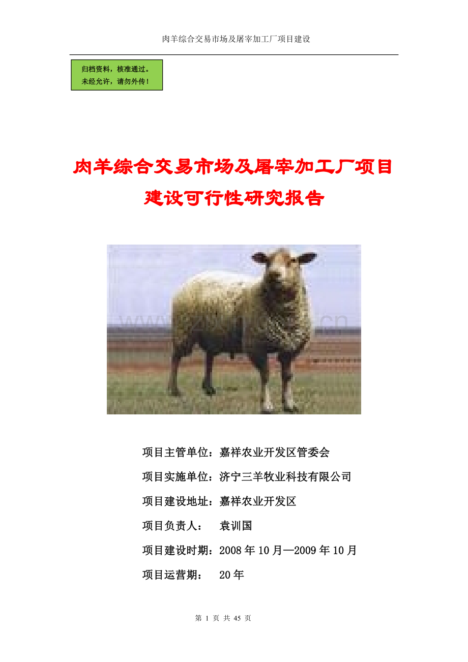 嘉祥县肉羊交易市场及肉羊宰杀项目申请建设可研报告.doc_第1页