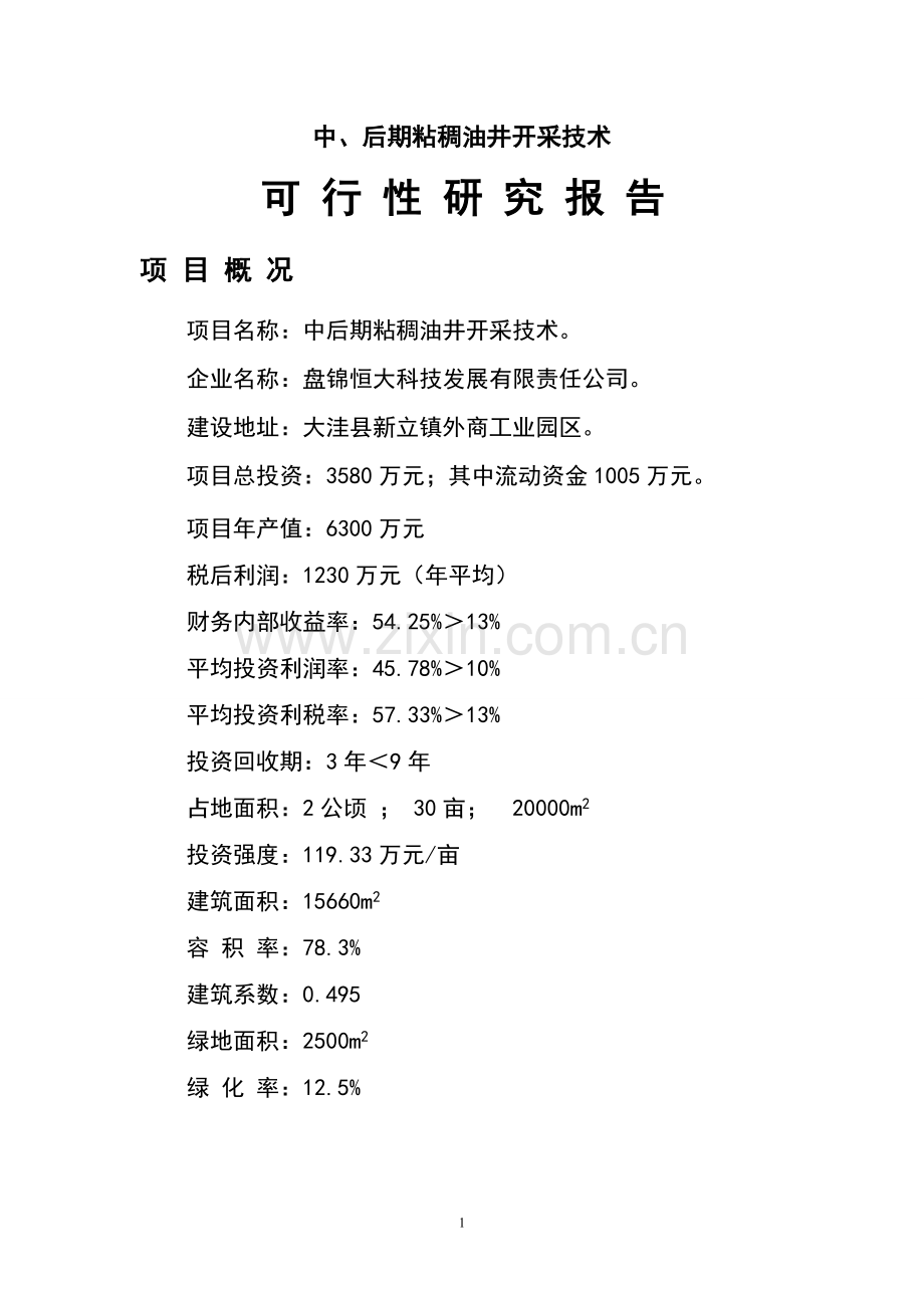 中、后期粘稠油井开采技术建设可行性分析报告.doc_第1页