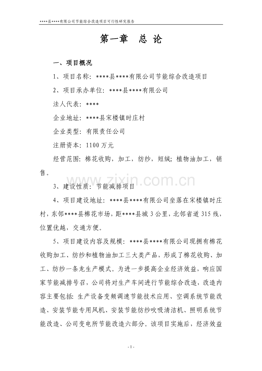 某棉业公司节能综合改造项目可研报告(建设可研报告书).doc_第1页