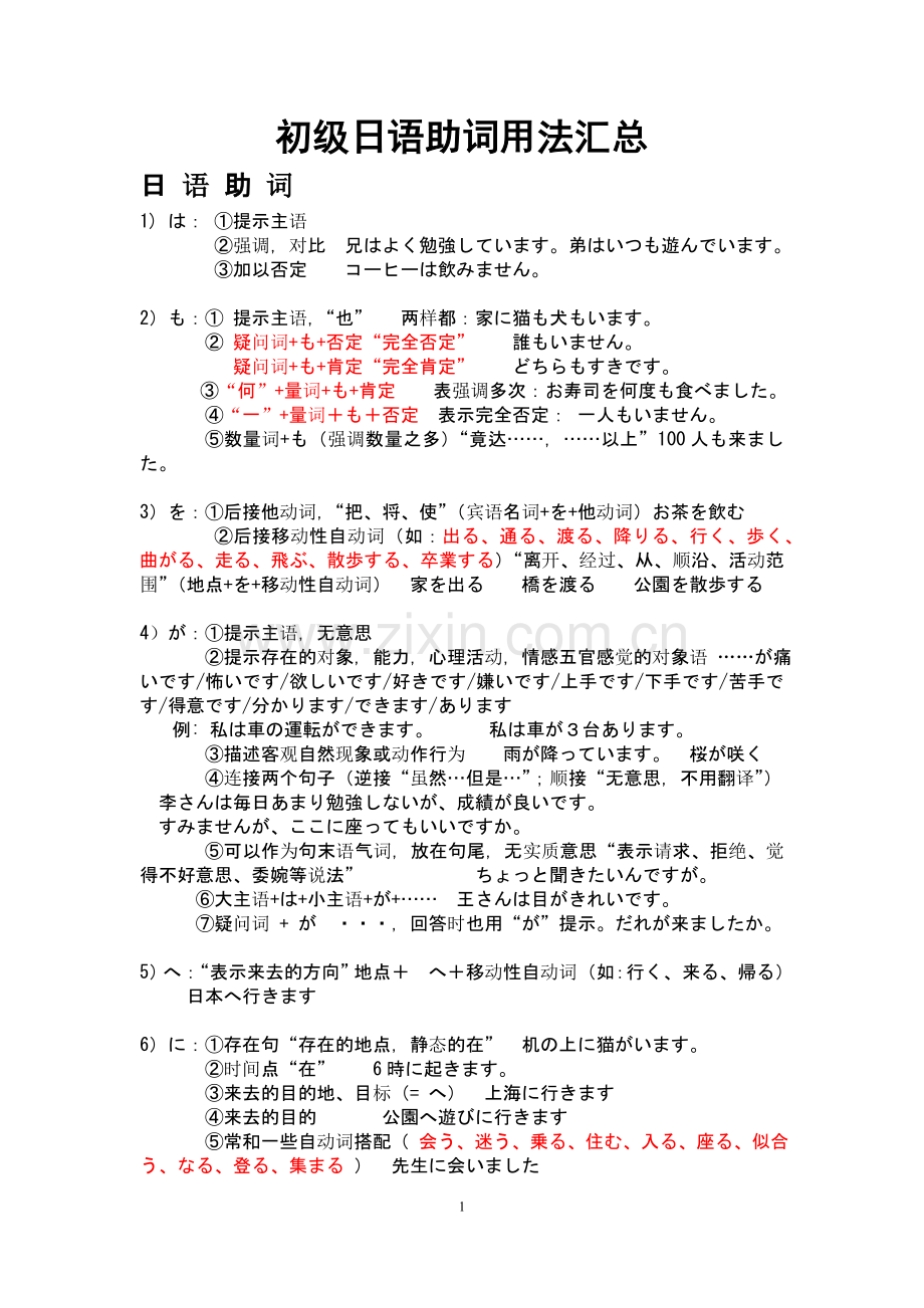 初级日语语法-助词句型.doc_第1页