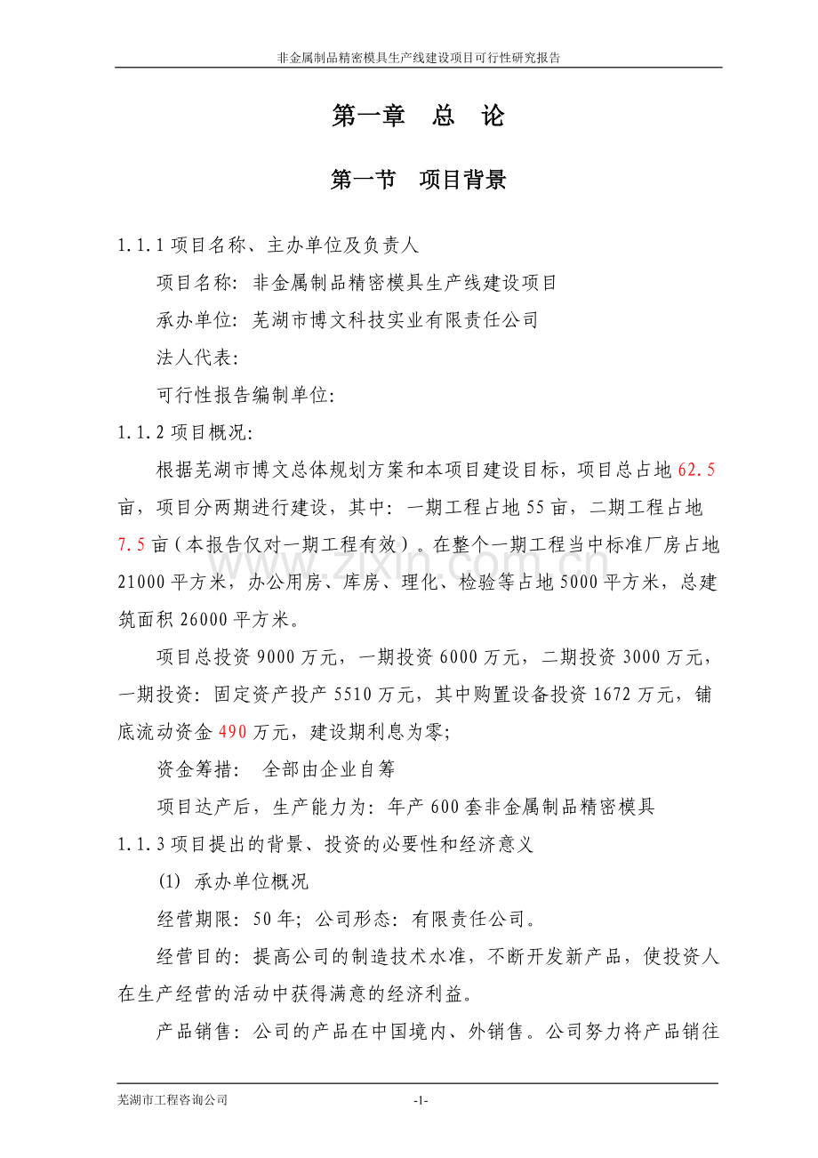 非金属制品精密模具生产线项目可行性研究报告.doc_第1页