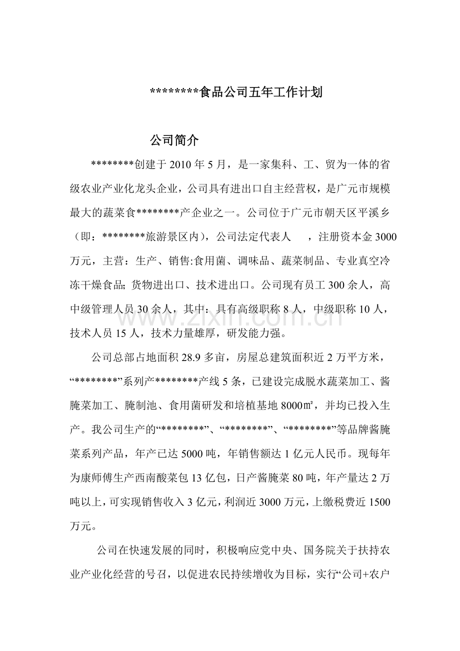 酱腌菜休闲食品公司工作计划书.doc_第1页