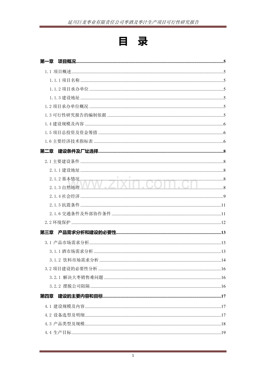 枣业有限责任公司枣酒及枣汁生产可研报告.doc_第1页