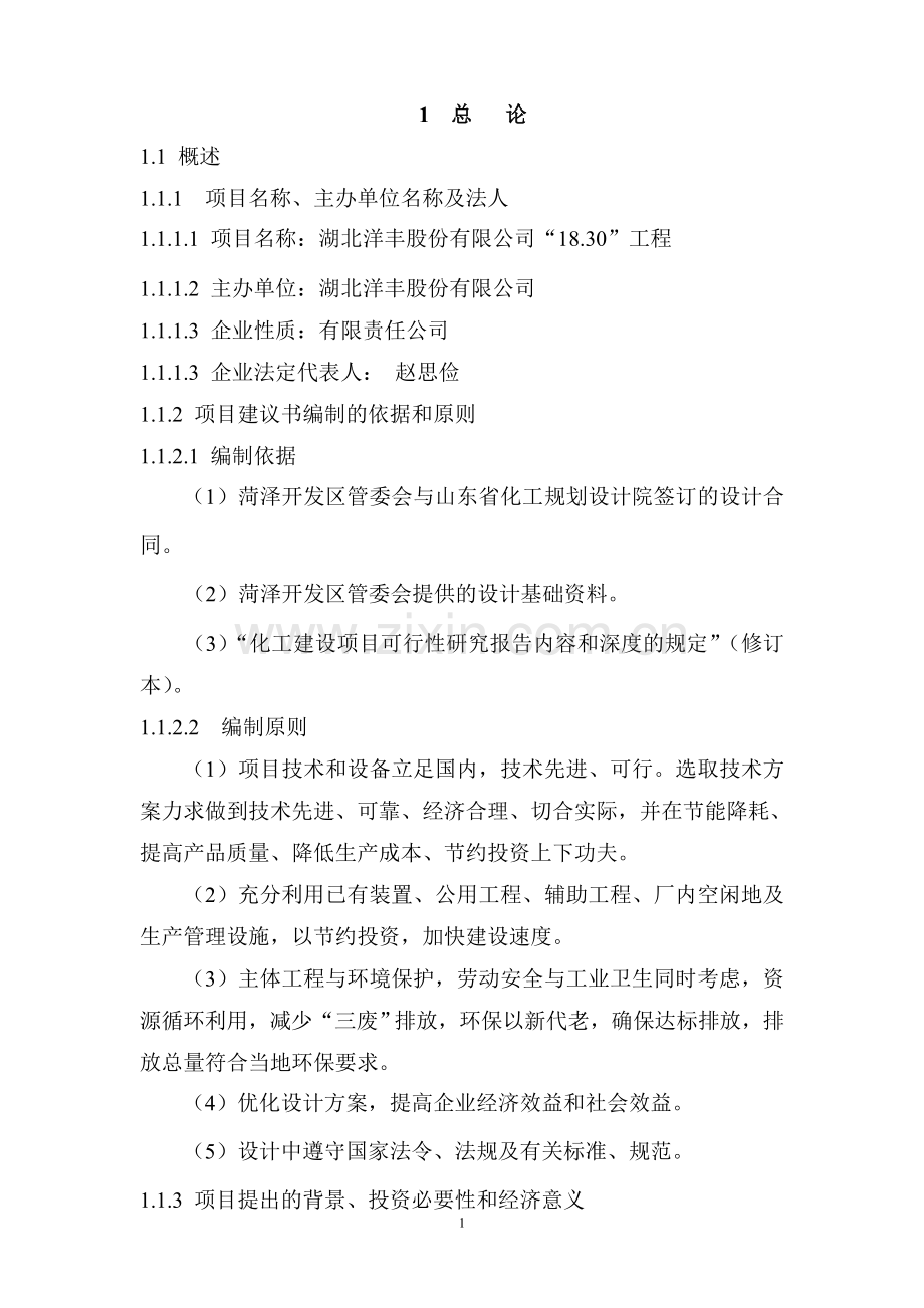 年产18万吨合成氨30万吨尿素项目改造可研报告.doc_第1页