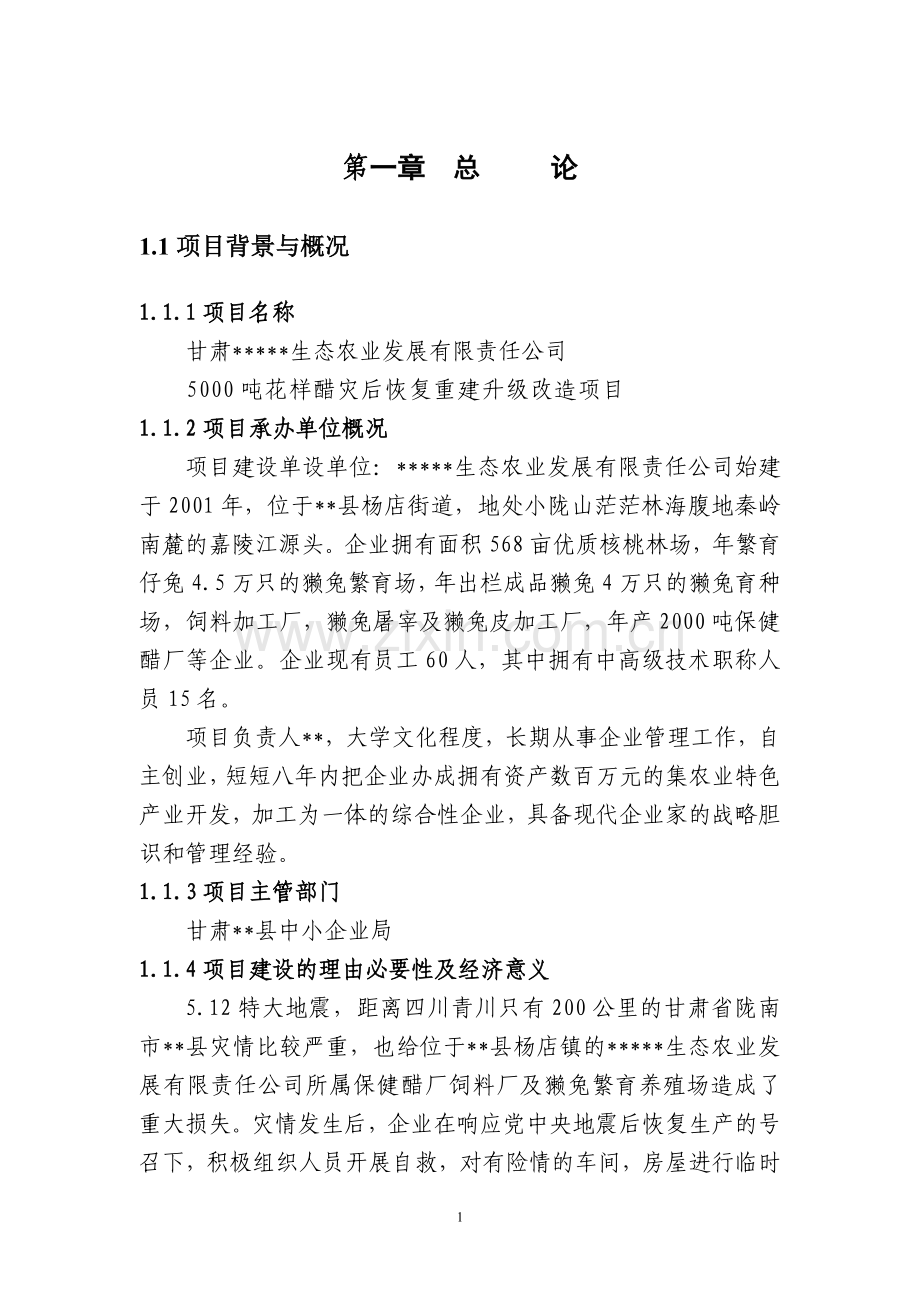 500吨花样醋花样醋项目可行性论证报告.doc_第1页