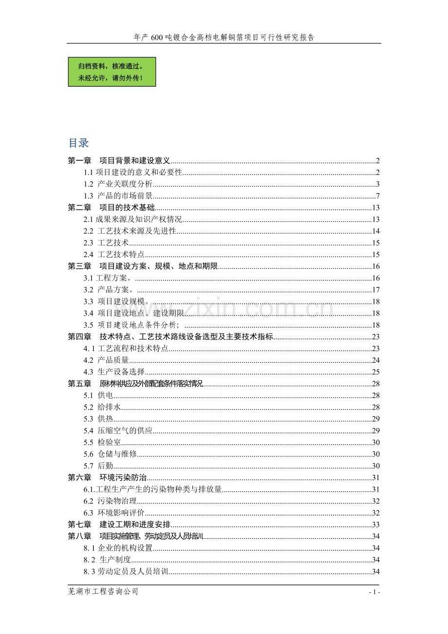 年产600吨镀合金高档电解铜箔新建可行性分析报告.doc_第1页