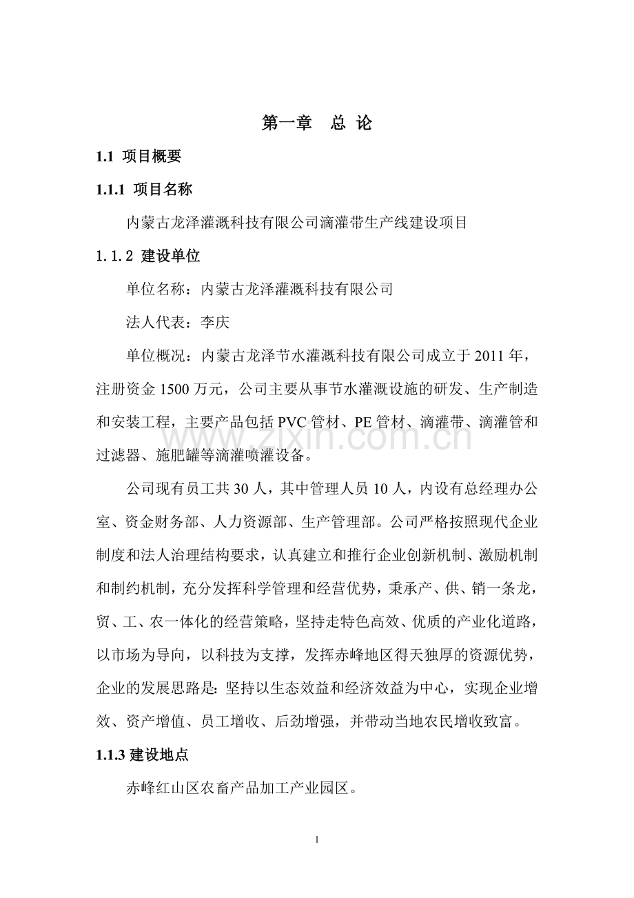 龙泽滴灌带生产可行性分析报告.doc_第1页