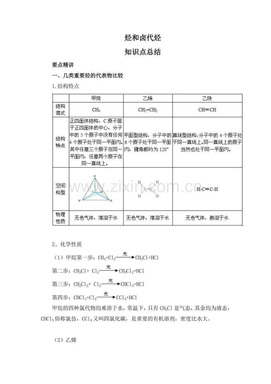 选修五第二章《烃和卤代烃》知识点和习题.doc_第1页