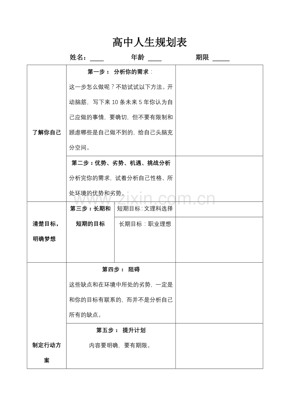 高中人生规划表.doc_第1页
