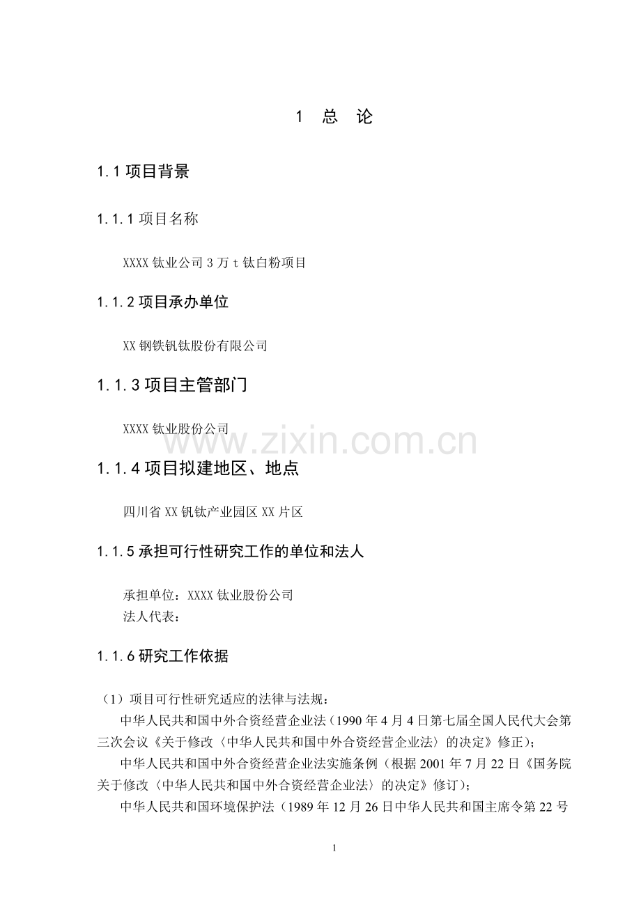 3万吨钛白粉项目可行性研究报告.doc_第1页