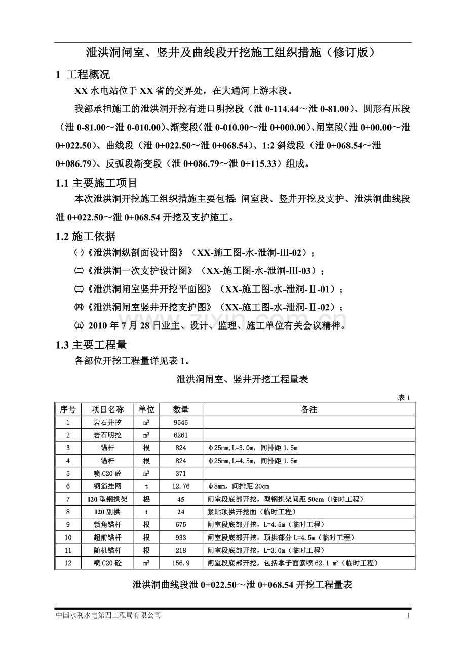 泄洪洞闸室、竖井及曲线段开挖施工组织措施(吊炮).doc_第1页