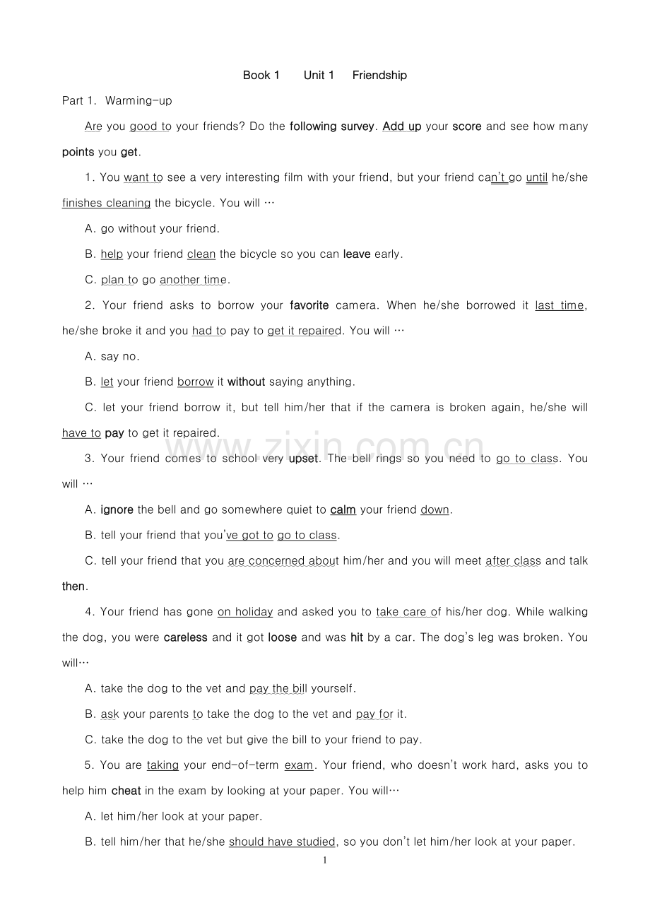 新人教版Book1unit1Friendship课文.doc_第1页
