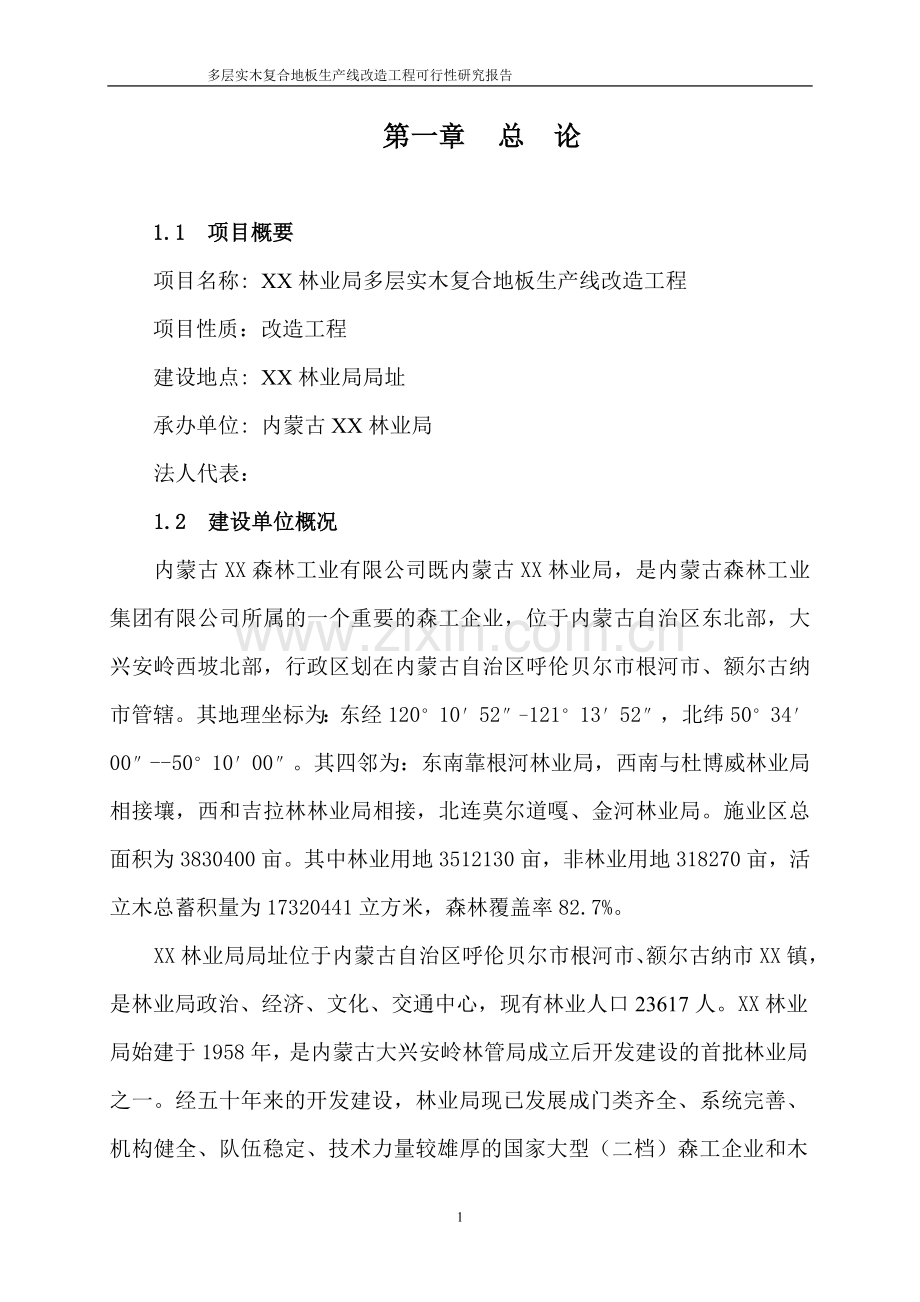 多层实木复合地板生产线改造工程可行性策划书.doc_第1页