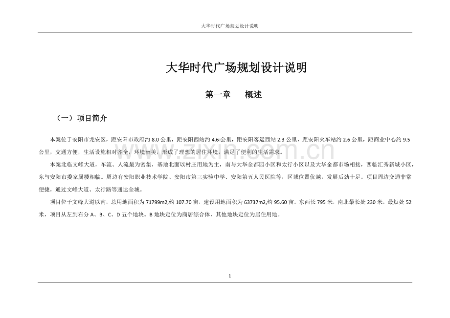 大华时代广场项目规划设计说明.doc_第1页