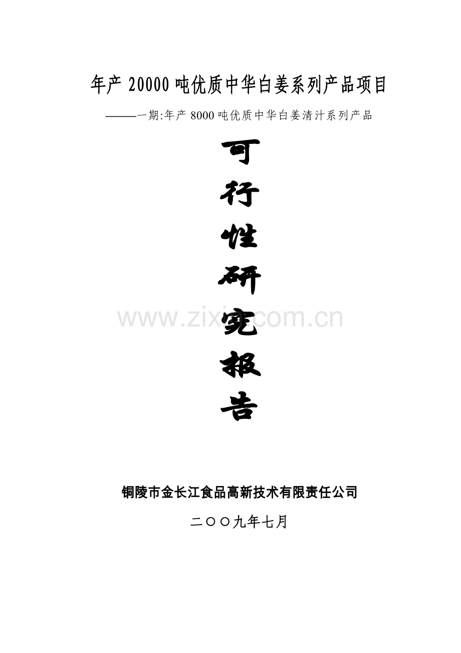 年产20000吨优质中华白姜系列产品项目一期工程建设可行性策划报告.doc_第1页