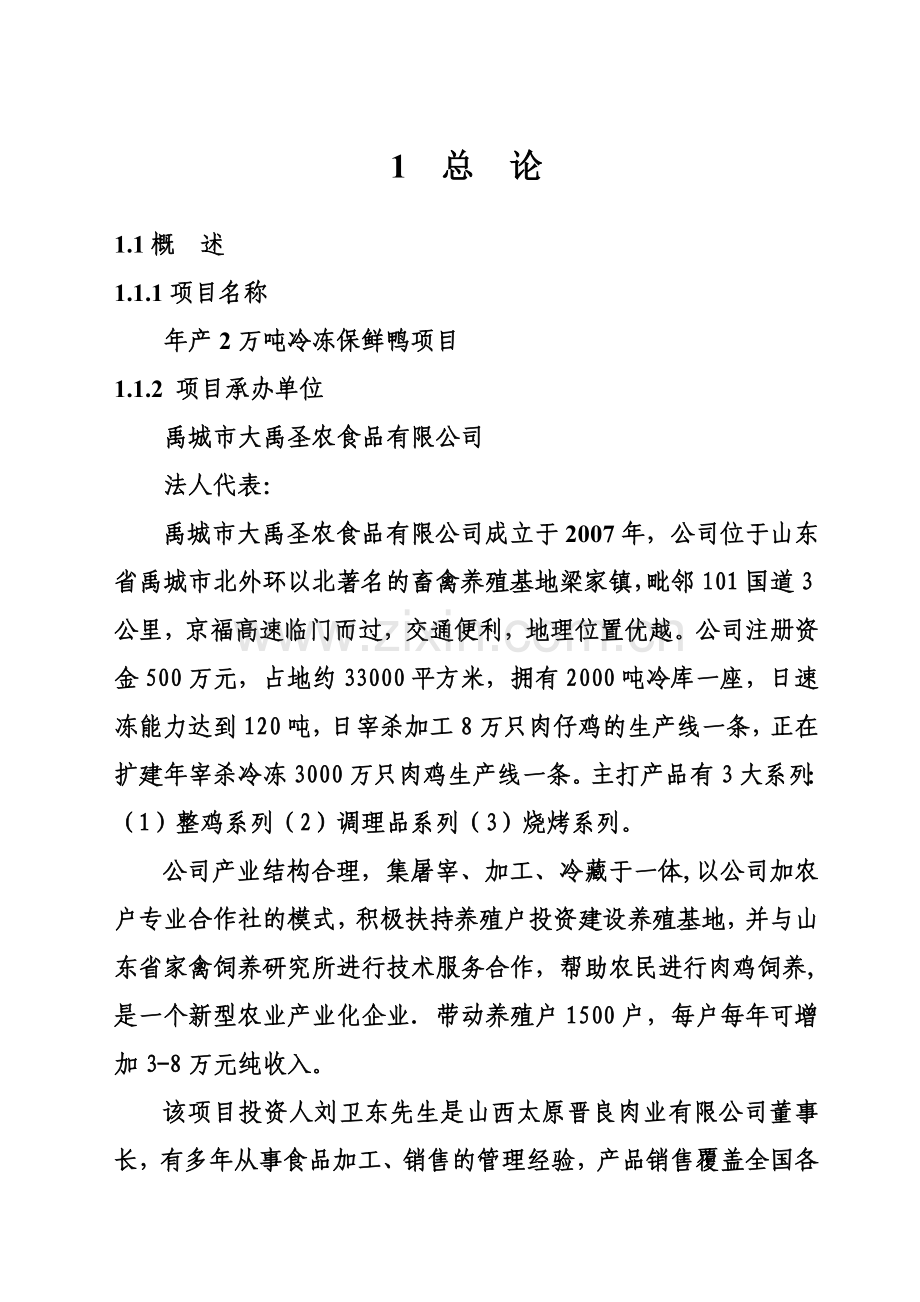 2万吨冷冻保鲜鸭可行性论证报告.doc_第1页