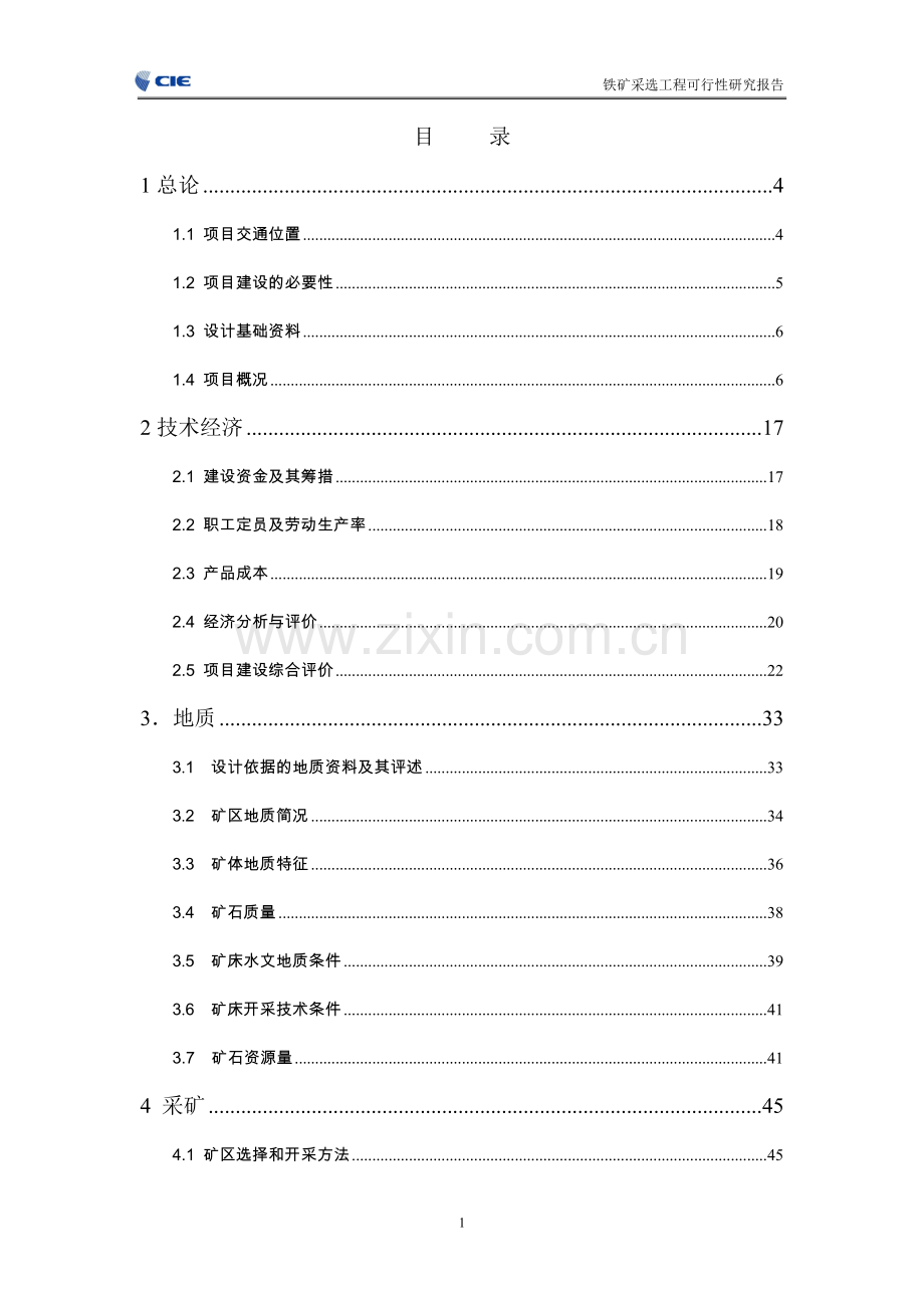 某铁矿采选工程可行性分析研究报告.doc_第1页