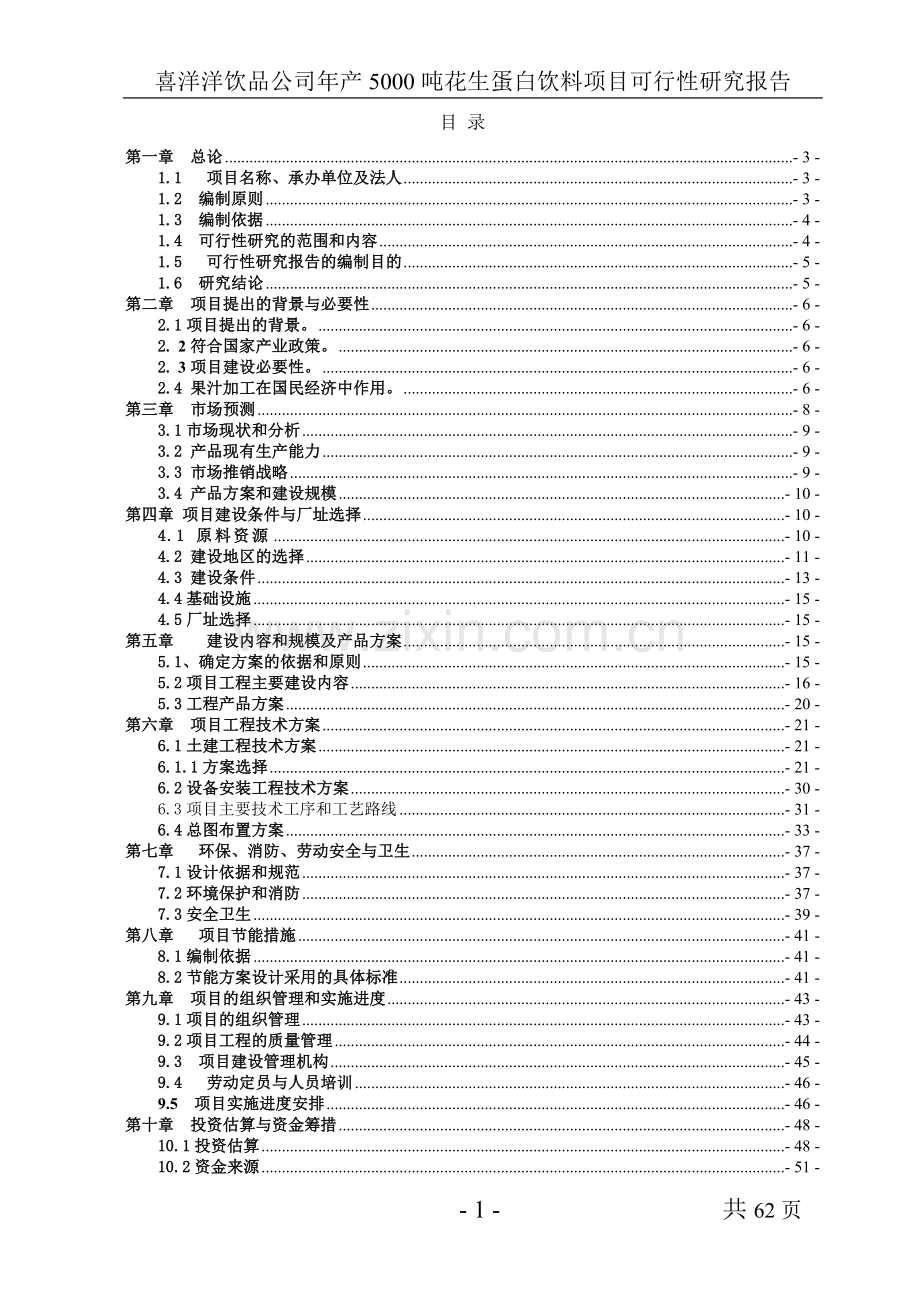 喜洋洋饮品公司年产5000吨花生蛋白饮料可行性论证报告.doc_第1页