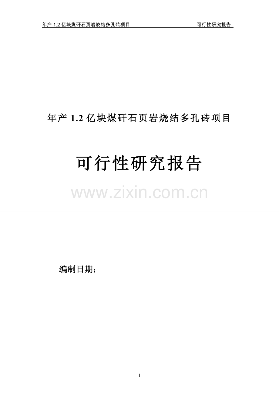 年产1.2亿块煤矸石页岩烧结多孔砖项目可行性策划书.doc_第1页