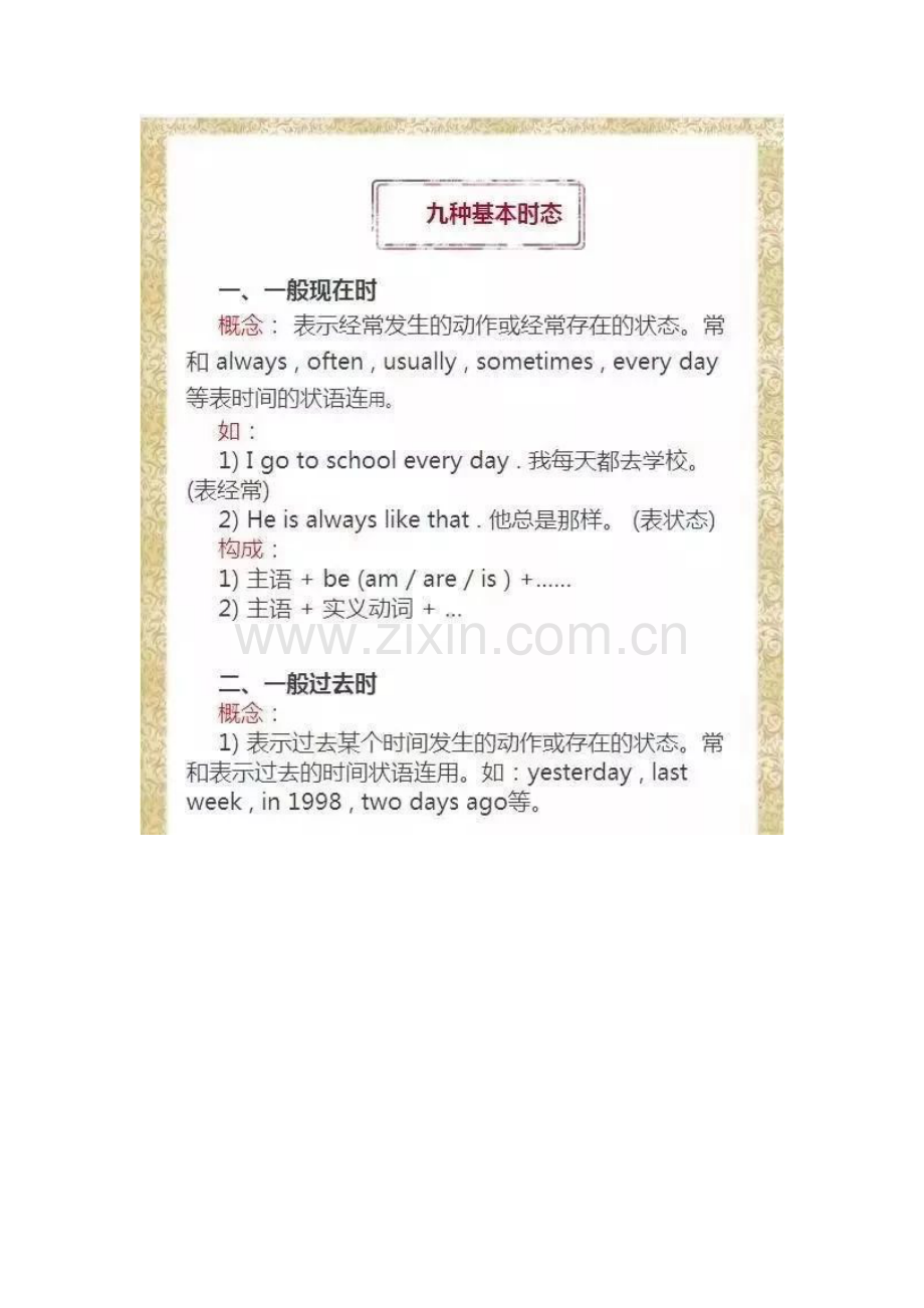 初中英语老师重点整理：9大时态+3大从句+20个核心句型.doc_第1页