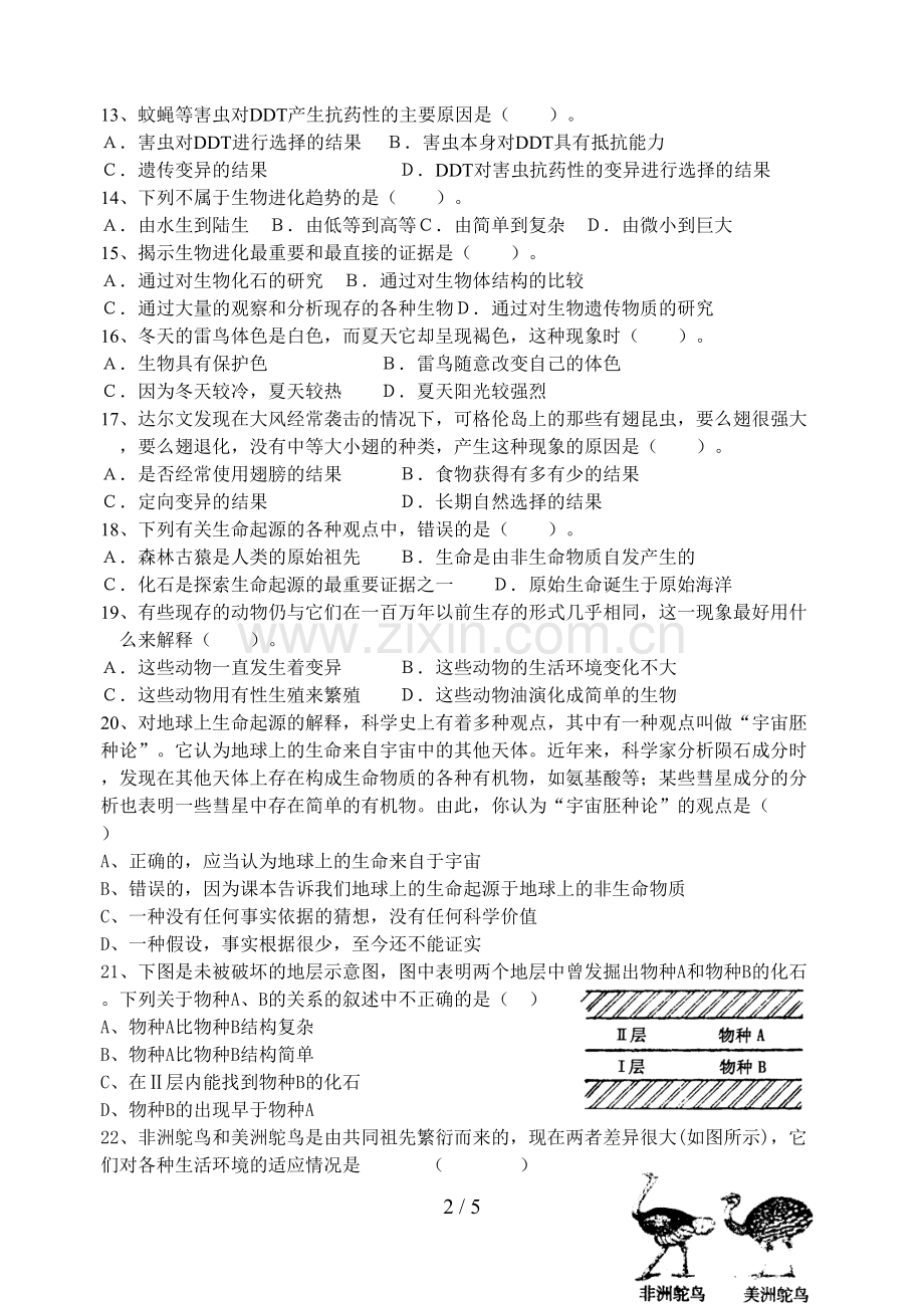 第三章生物的进化测试题修改.doc_第2页