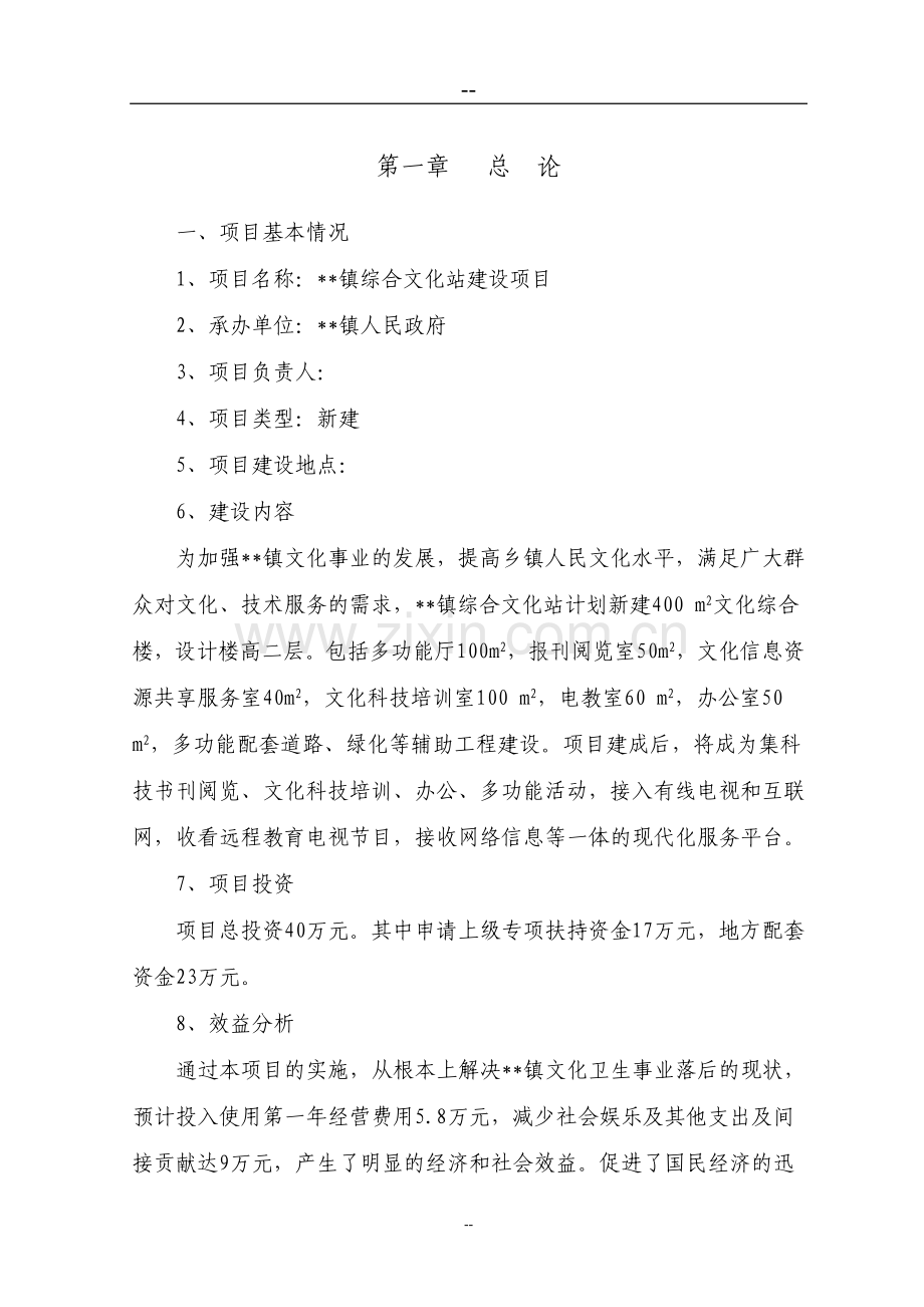 综合文化站新建项目可行性论证报告.doc_第1页