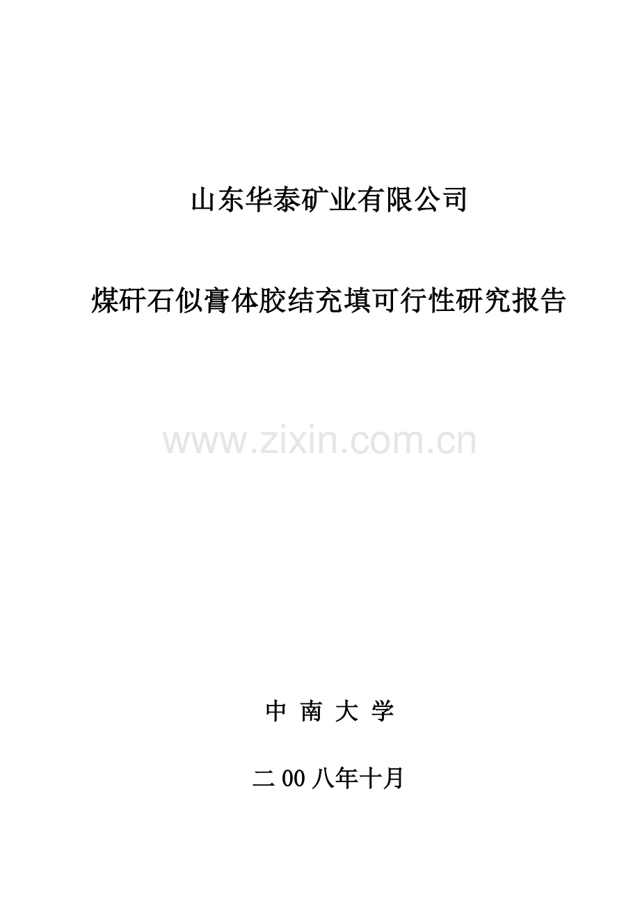 山东华泰矿业有限公司煤矸石似膏体胶结充填资建设可行性论证报告.doc_第1页