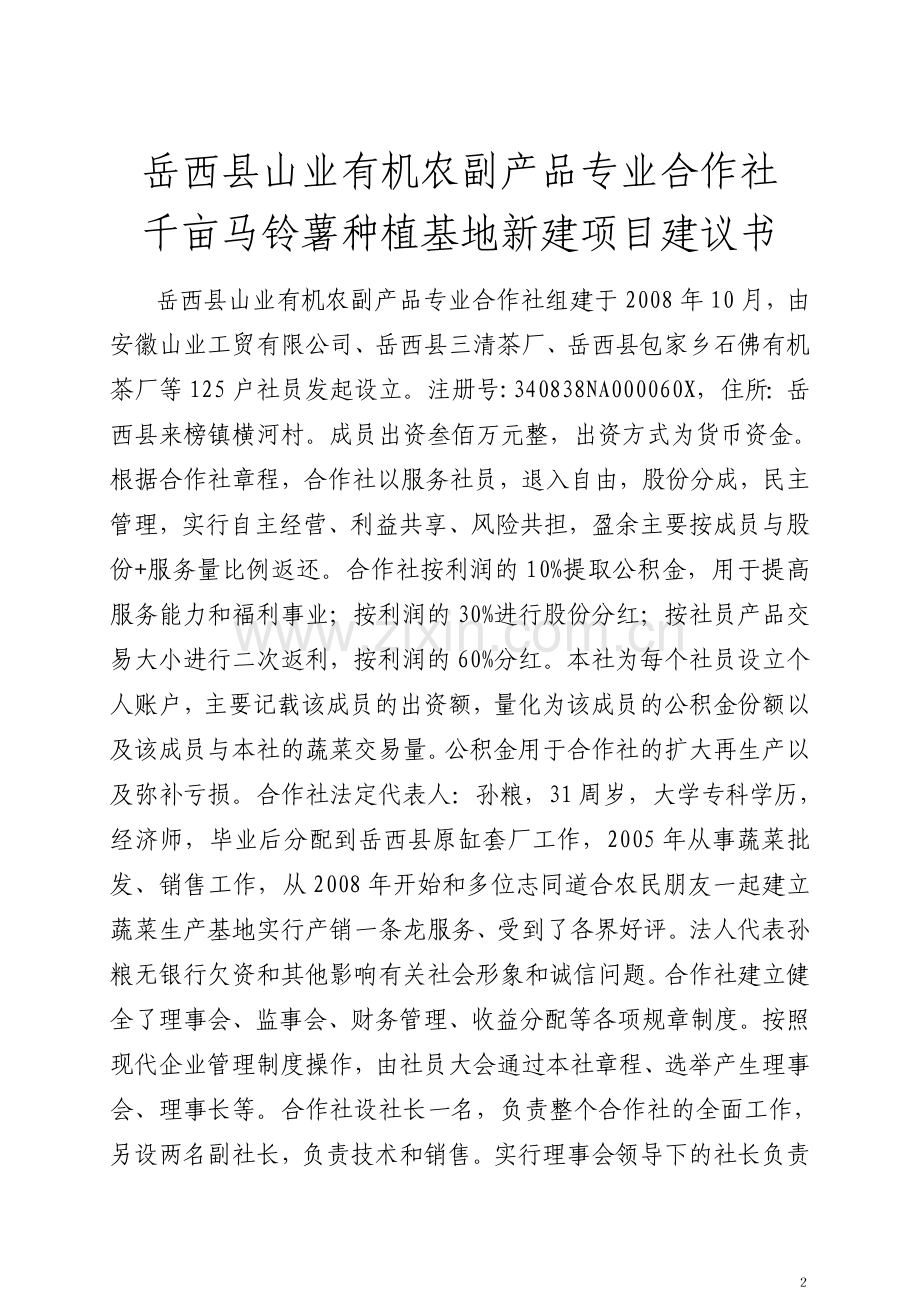 千亩马铃薯示范基地项目建设可行性研究报告.doc_第2页