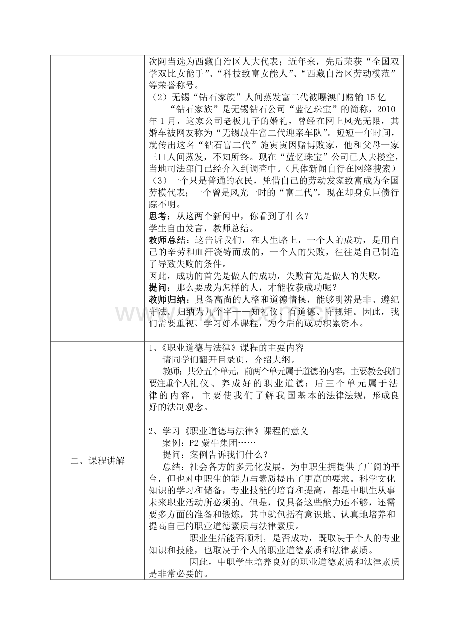 职业道德与法律导言教案.doc_第2页