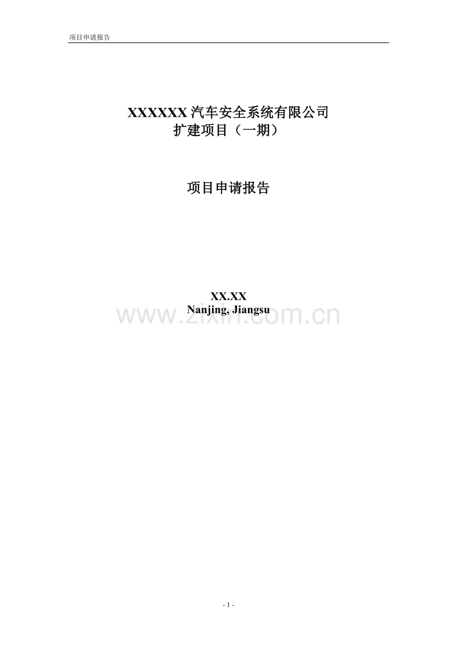 xx汽车安全系统有限公司扩建项目(一期)可行性策划书.doc_第1页