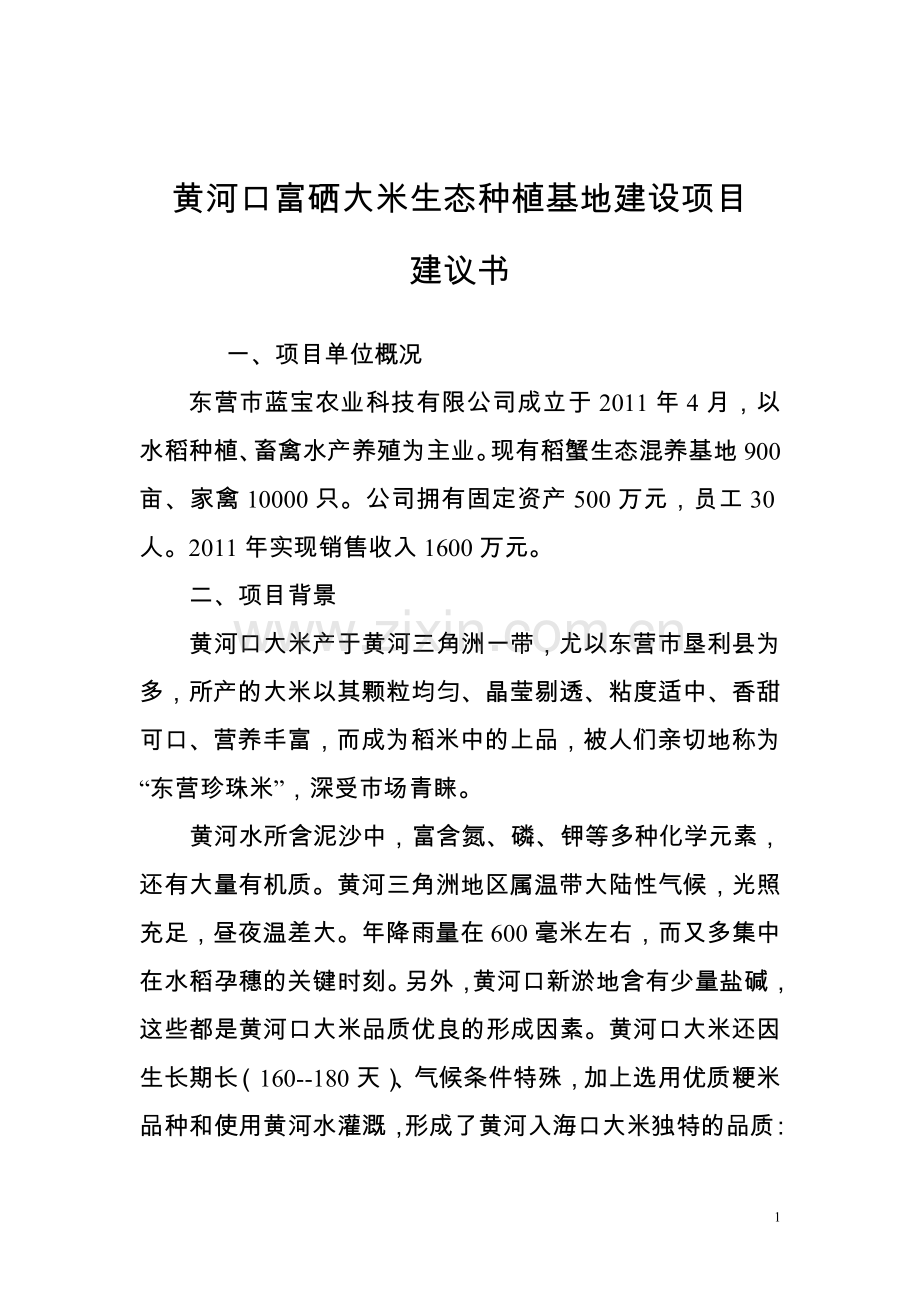 黄河口富硒大米种植与加工可行性策划书.doc_第1页