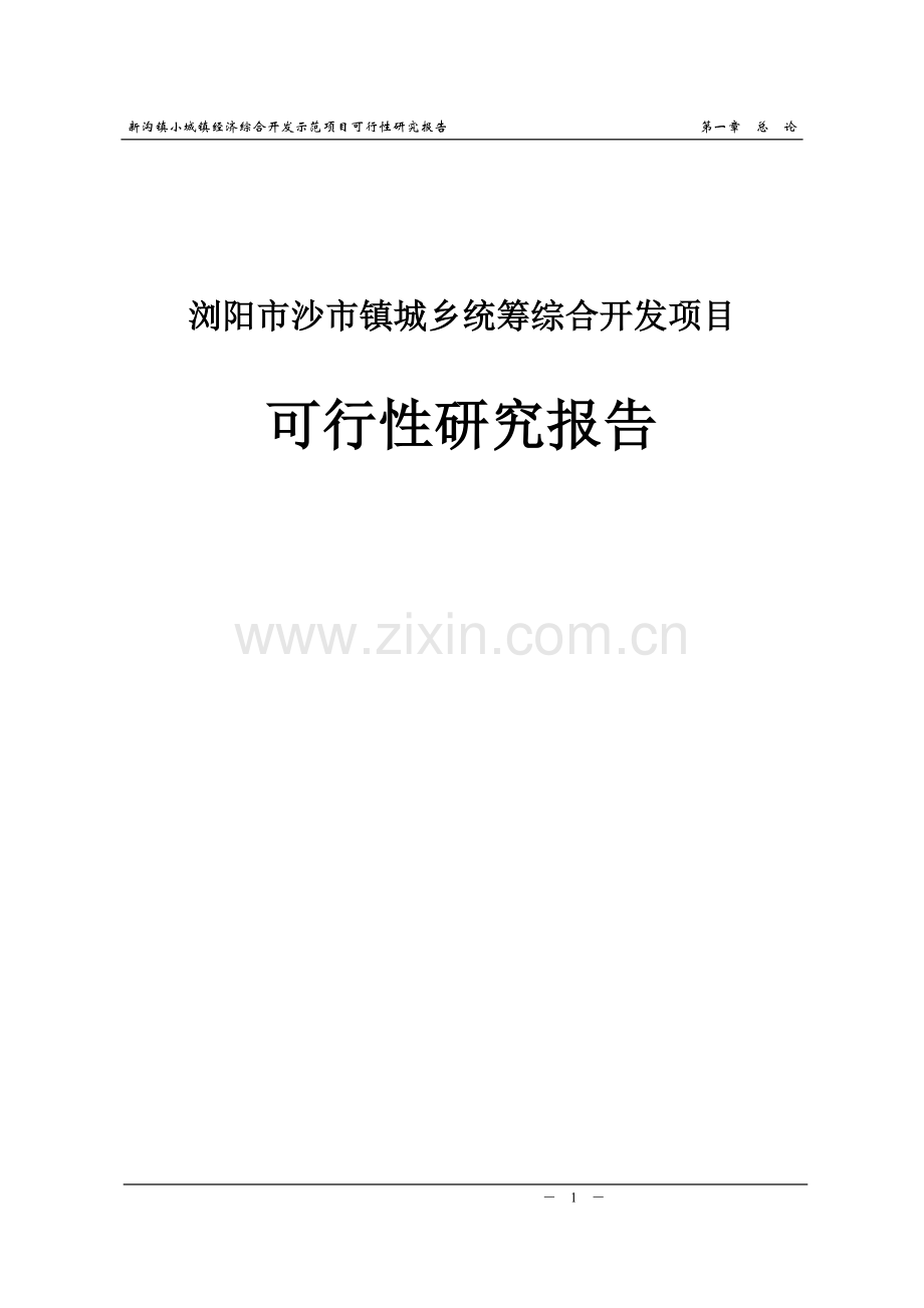 浏阳市沙市镇城乡统筹综合开发项目投资可行性研究报告.doc_第1页