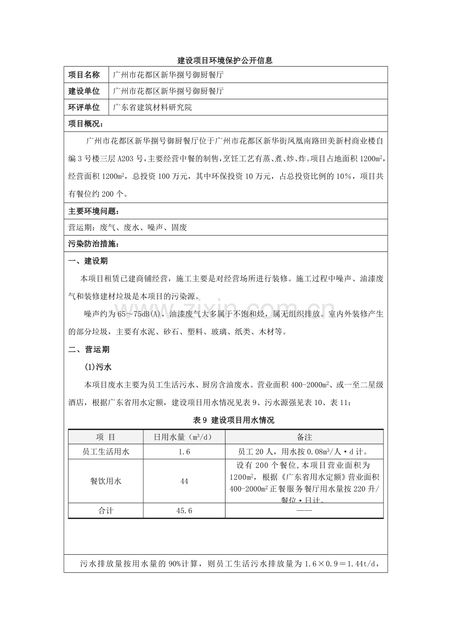 花都区新华捌号御厨餐厅建设项目立项环境影响评估报告表.doc_第1页
