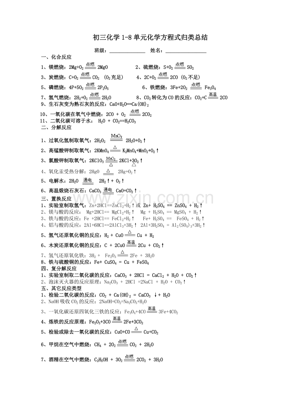初三化学1-8单元化学方程式归类总结.doc_第1页