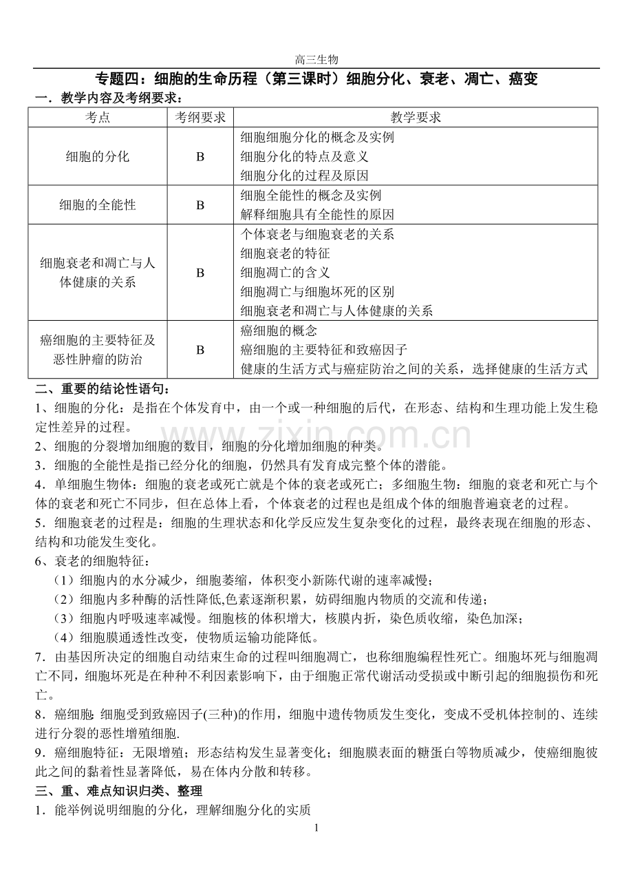 2、4二轮复习细胞分化、衰老、凋亡、癌变作业.doc_第1页