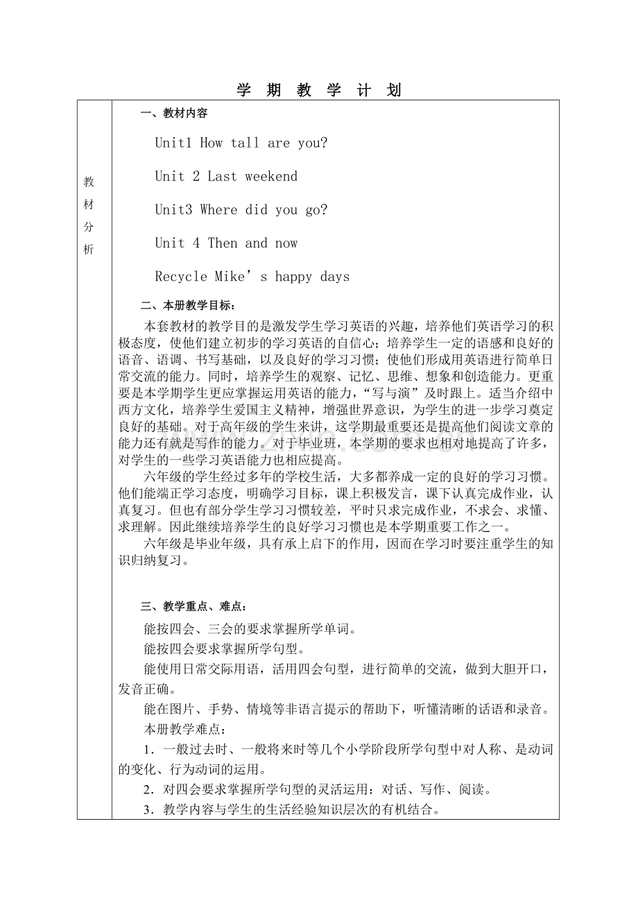 PEP小学英语六年级下册学期教学计划.doc_第1页