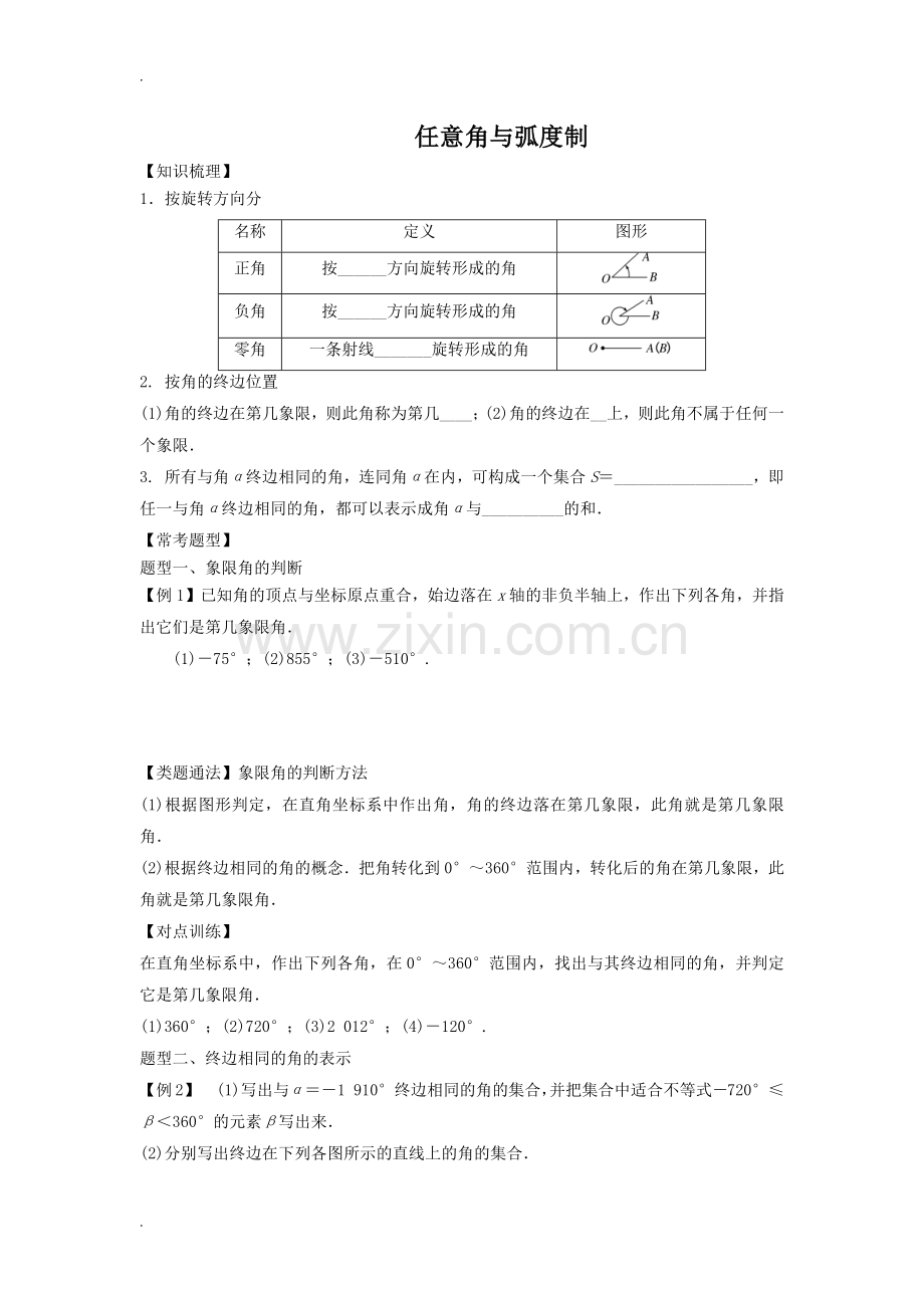 任意角与弧度制题型小结.doc_第1页