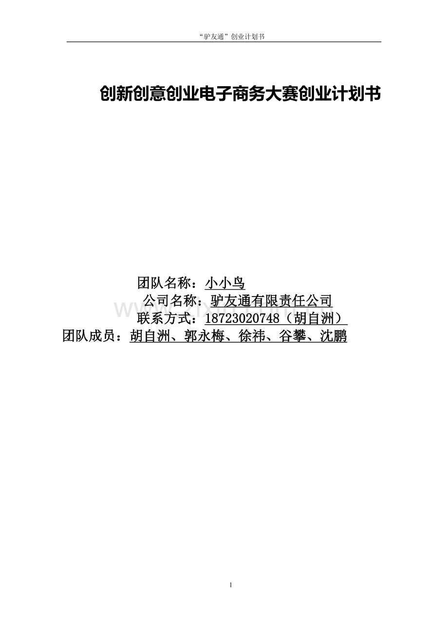 驴友通有限责任公司创业谋划方案书.doc_第1页