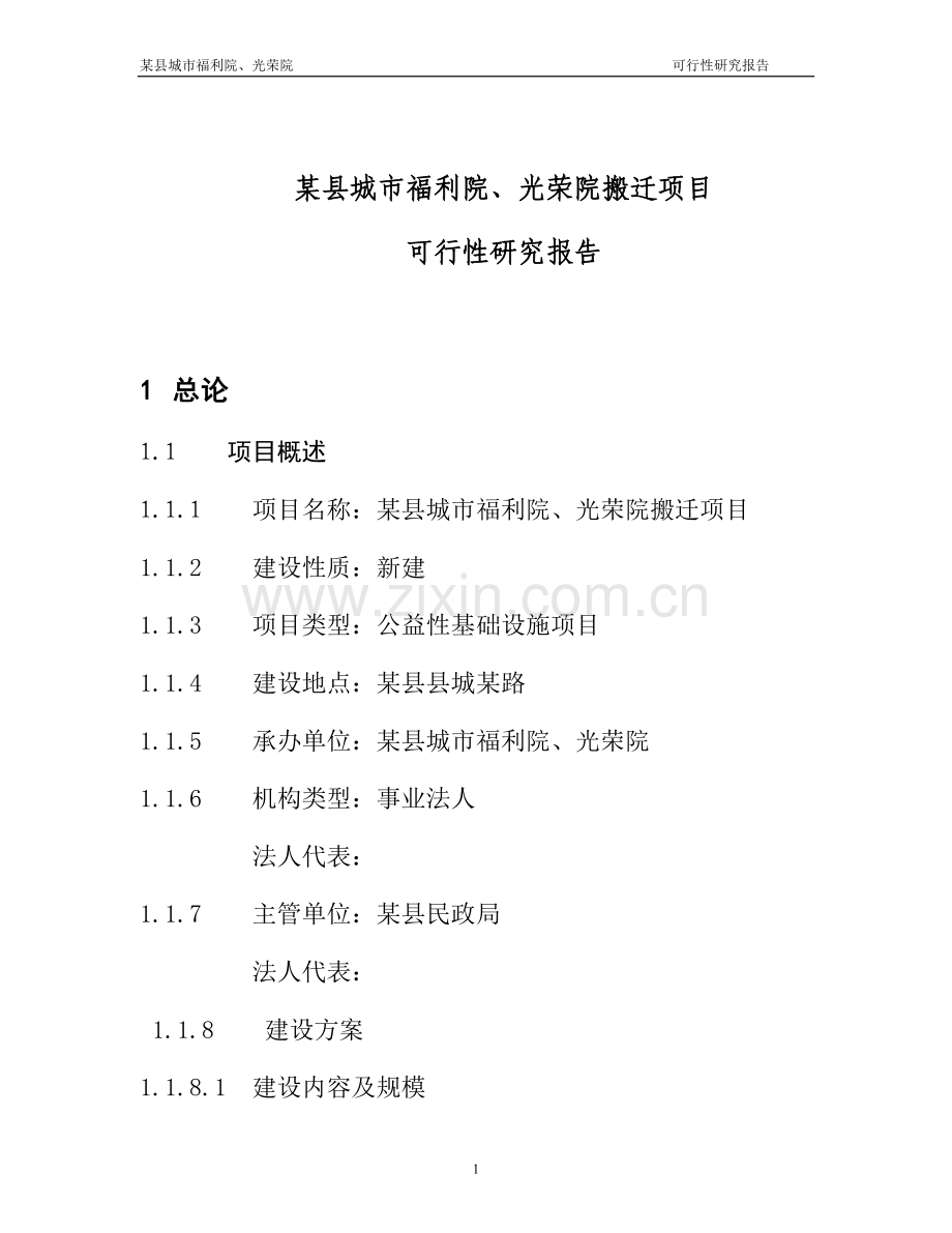 县城市福利院、光荣院搬迁项目可行性论证报告.doc_第1页