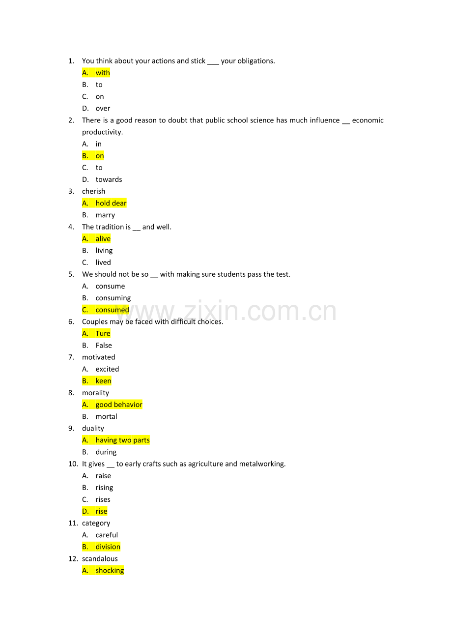 北语19春《高级英语ii》作业1满分答案.doc_第1页